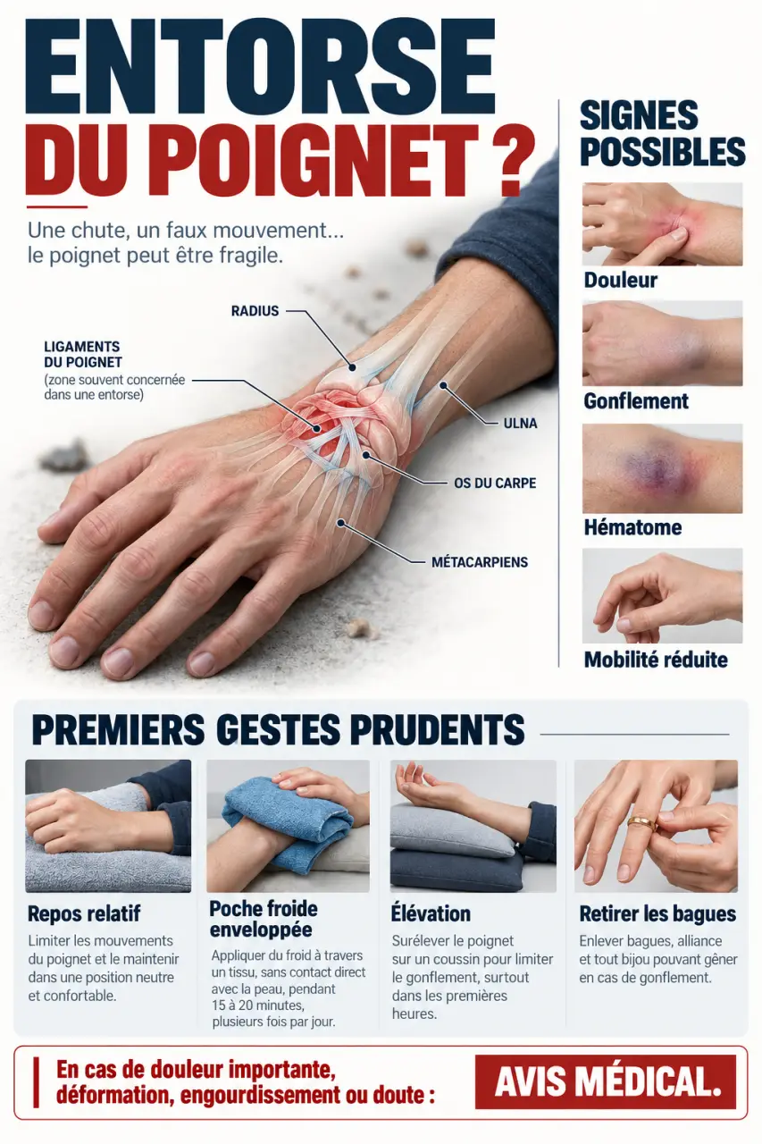 Entorse du poignet : symptômes et premiers gestes après une chute