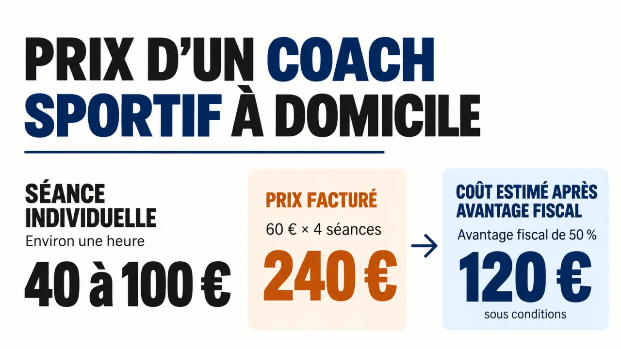 Infographie sur le prix coach sportif à domicile, le budget mensuel et le crédit d'impôt