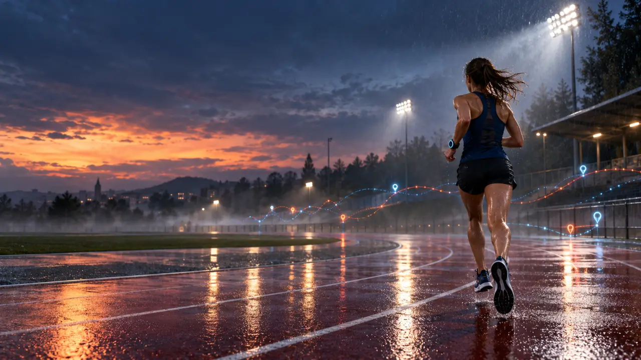 Athlète analysant sa charge d'entraînement GPS sur une montre connectée