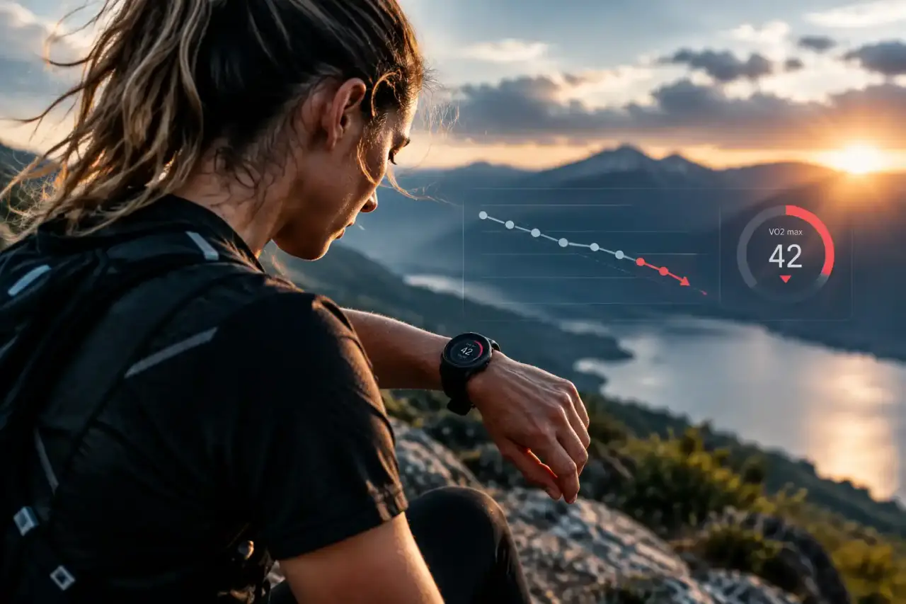 Athlète analysant l’évolution de sa VO2 Max sur une montre connectée