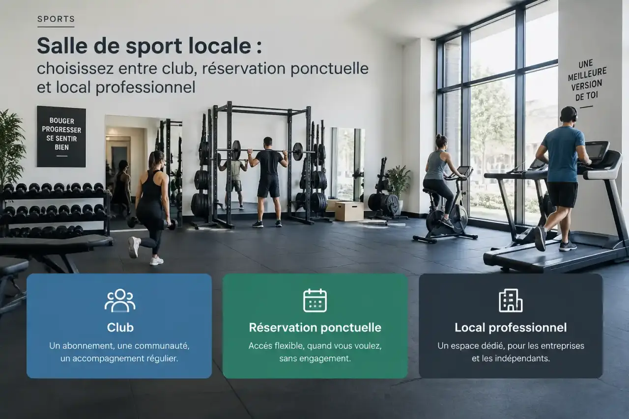 Salle de sport locale : choisissez entre club, réservation ponctuelle et local professionnel
