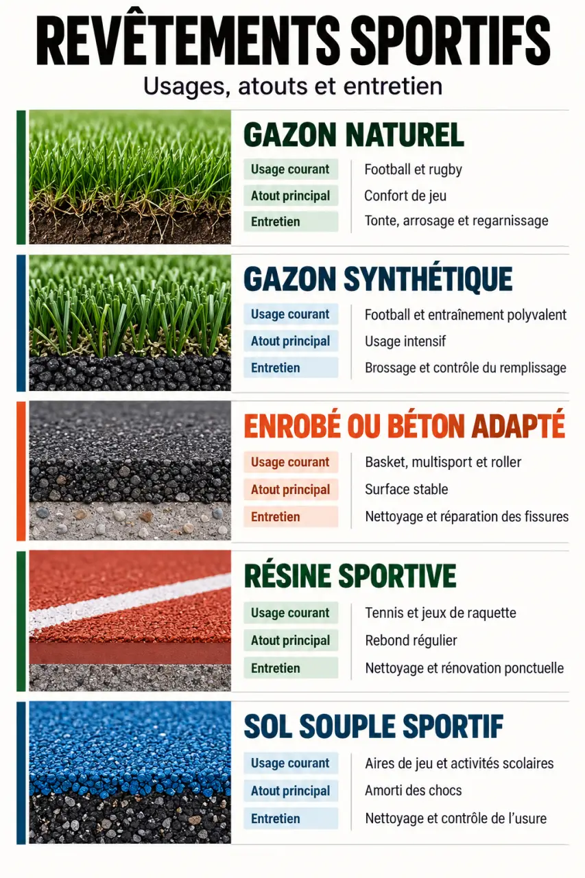 Infographie comparative des revêtements pour un terrain de sport